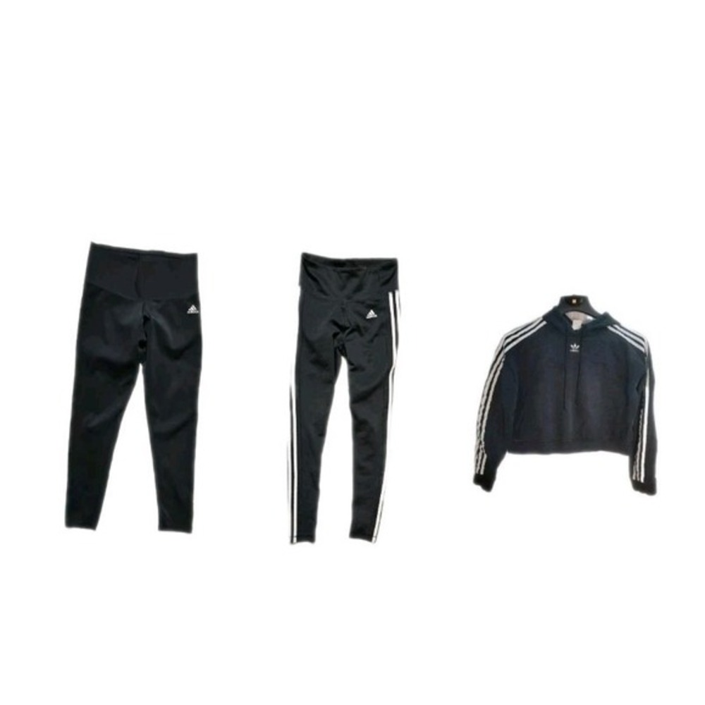 Adidas Originals Trefoil‎ Cropped Hoodie Leggings Black Women's Small Lot Of 3